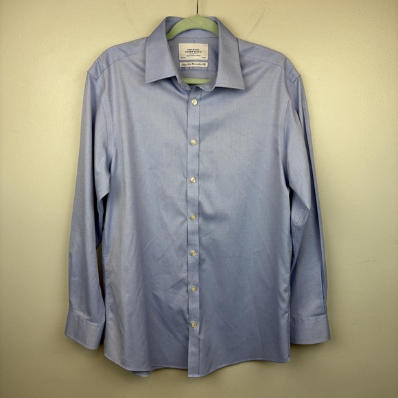 Charles Tyrwhitt Dress Shirt Mens 16.5 34 Blue Non Iron Extra Slim Fit Cotton - Picture 2 of 9